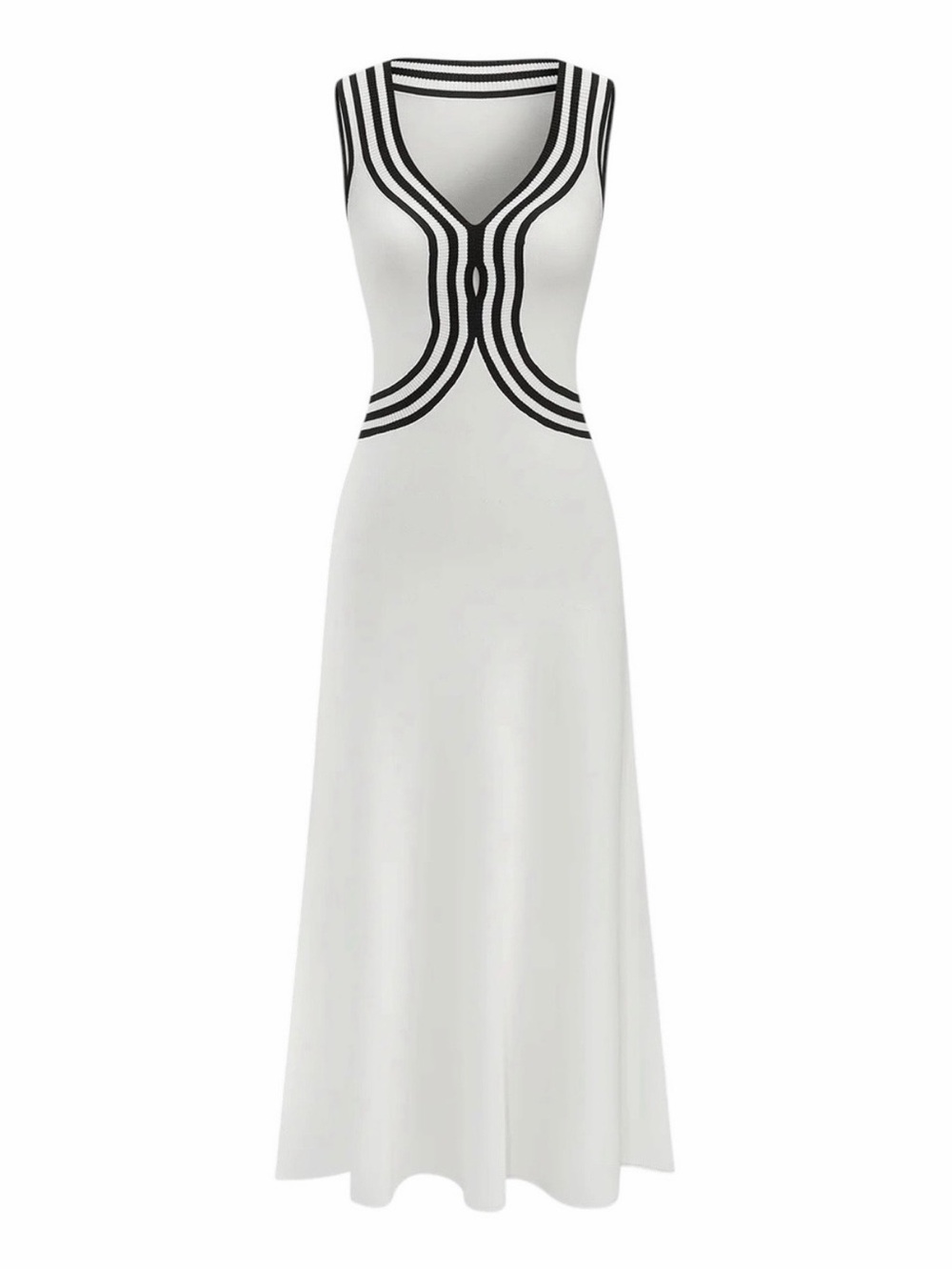Commense Striped Sleeveless V Neck Knit Maxi Dress White Black Small NWT